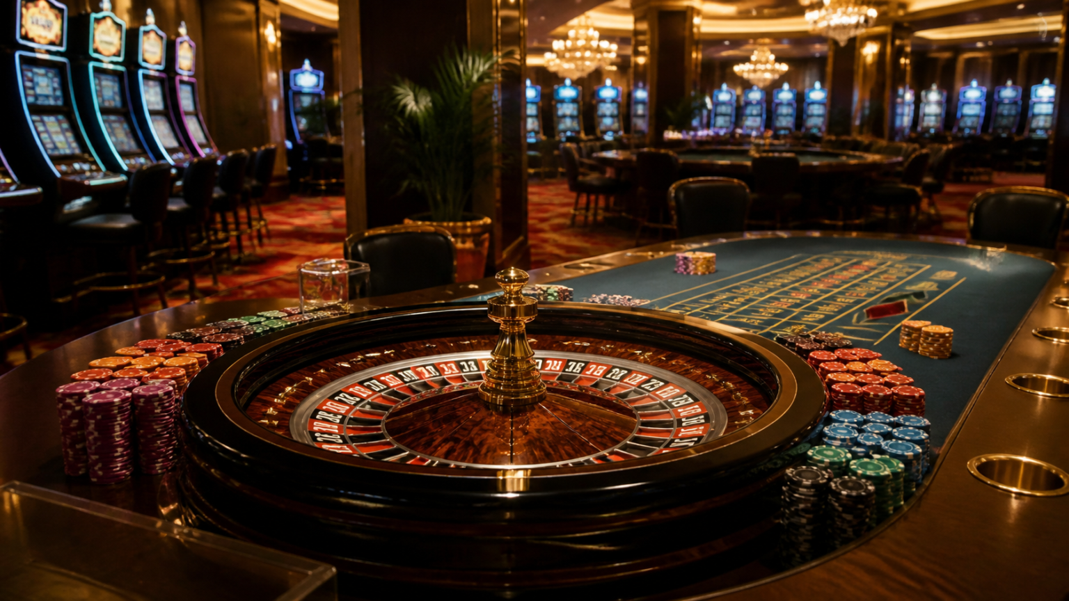 Best Online Casino Malaysia: A Practical Player Guide Casino gaming setup with slot machines, poker chips, and a roulette table